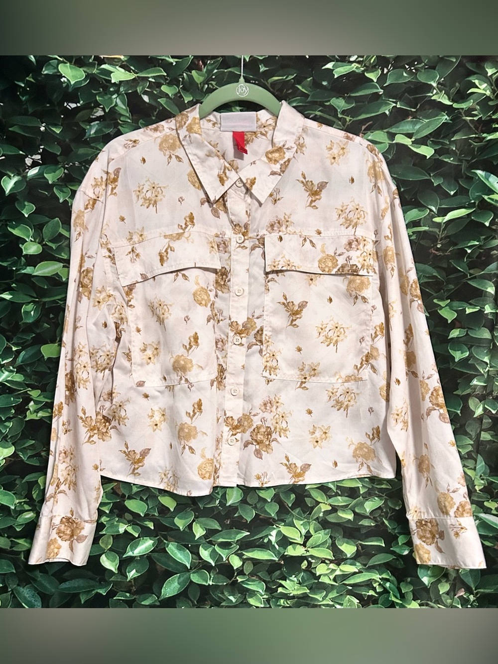 Target Woolrich Floral Button Down Utility Shirt Cropped Long Sleeve Womens M